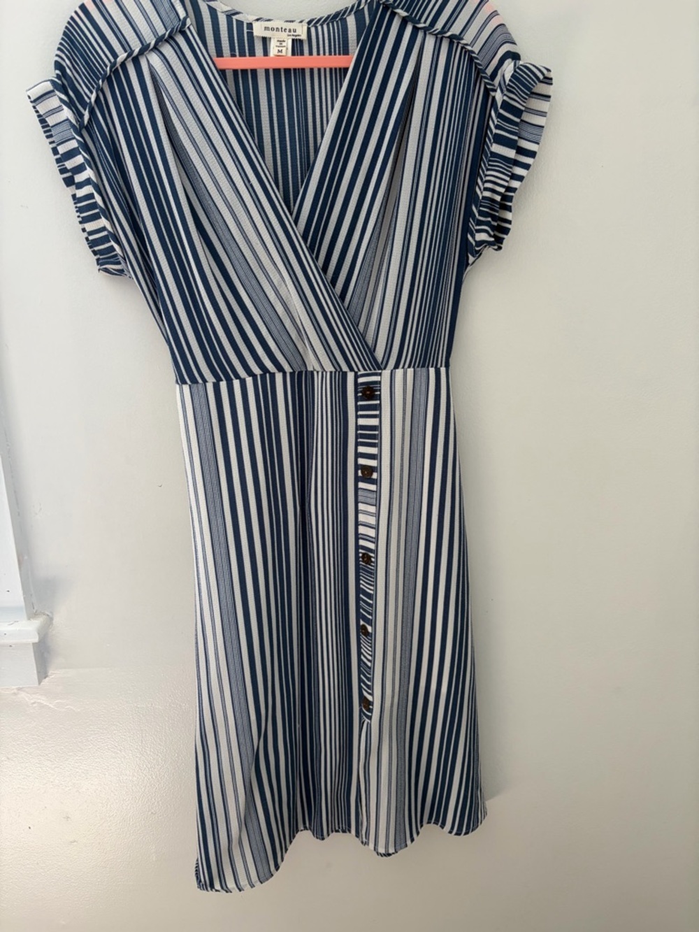 Monteau Navy & White Striped Midi Wrap Dress